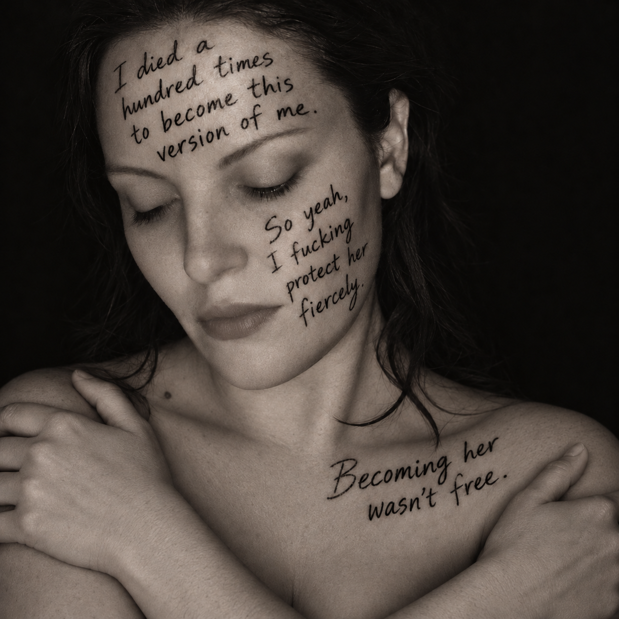 Portrait with handwritten reflections about becoming